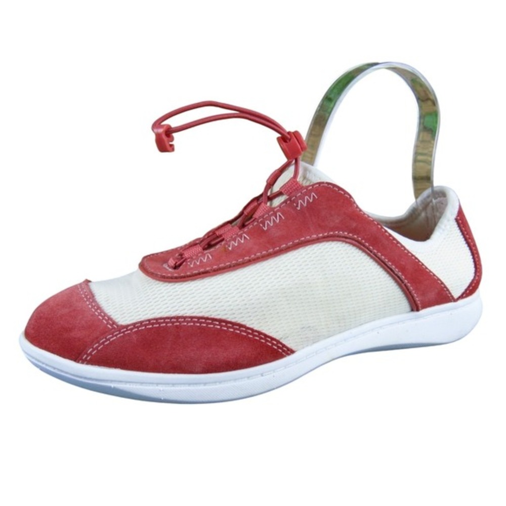 Rockport Women 7.5 Red White Leather Mesh Comfort Slip On Sneakers Washable